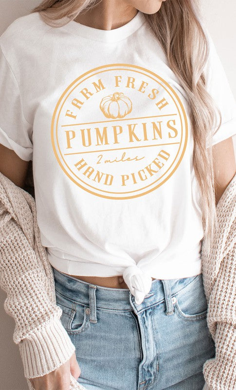 Farm Fresh Pumpkins Circle Graphic Tee Cotton Blend T-Shirt Kissed Apparel