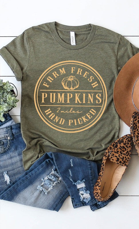 Farm Fresh Pumpkins Circle Graphic Tee Cotton Blend T-Shirt Kissed Apparel