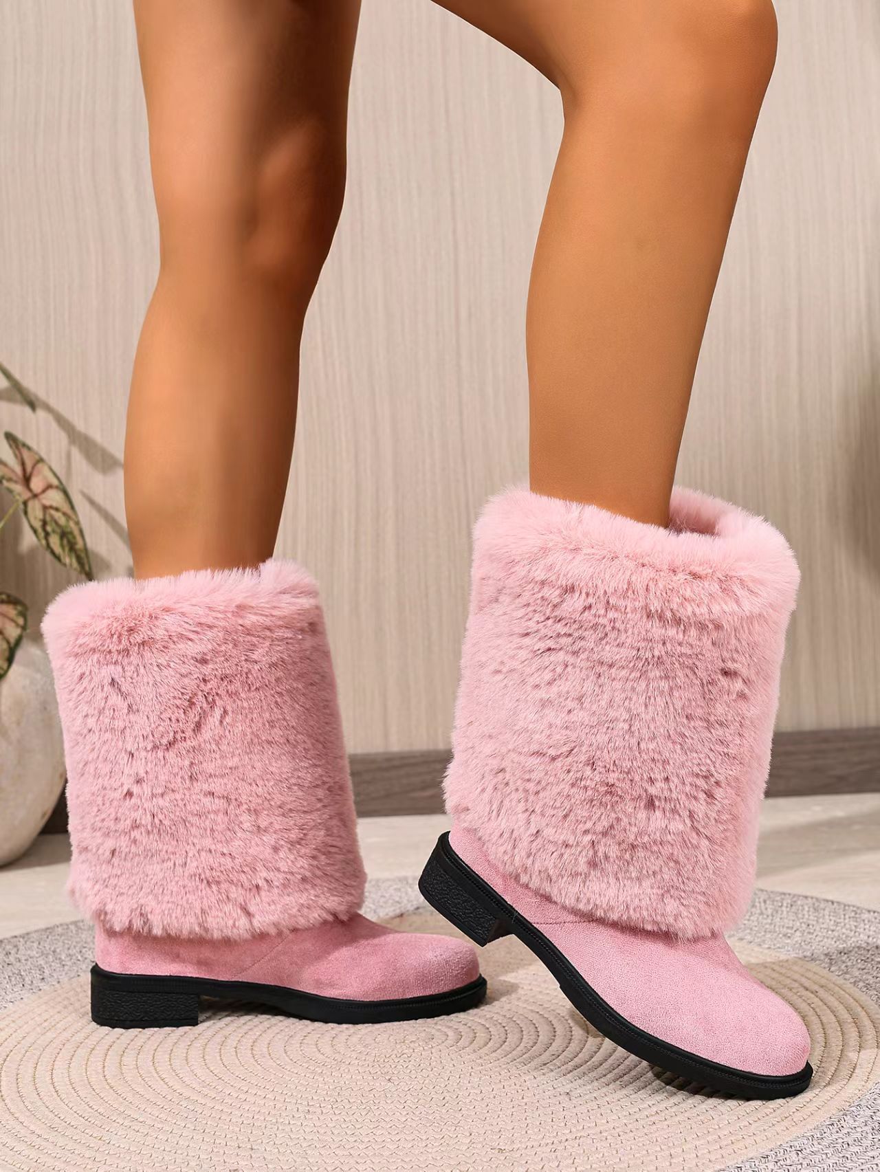 Women’s Chunky Heel Warm Winter Snow Boots Anti-Slip Ankle Boots
