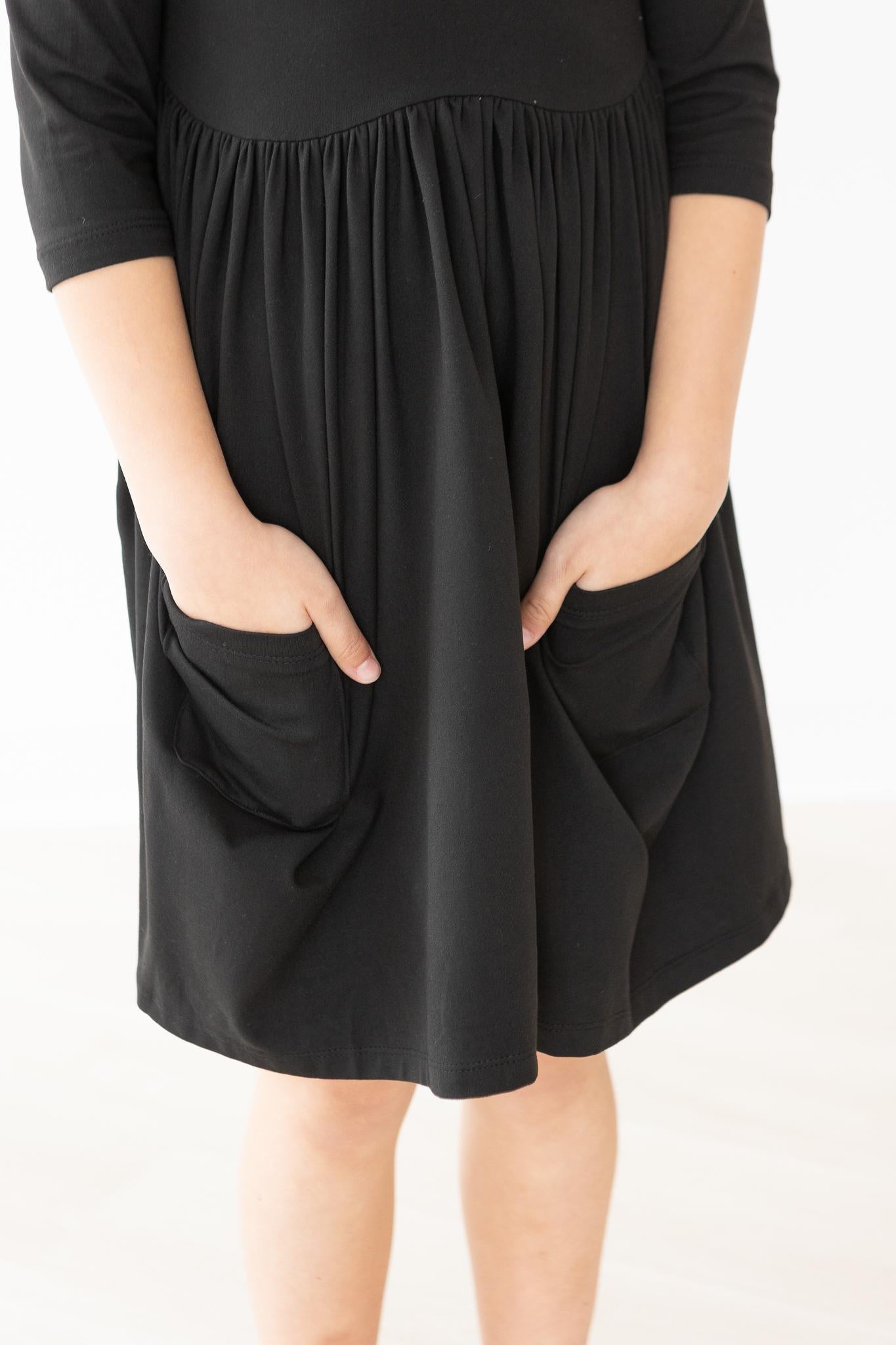 Black 3/4 Sleeve Twirl Dress with Pocket