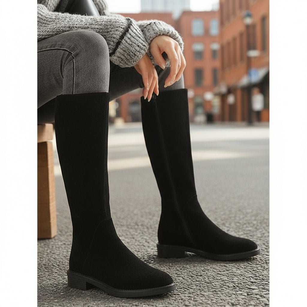 Women’s Long Martin Suede Solid Color Winter Fashion Boots