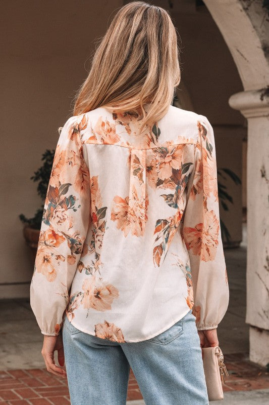 Floral Puff Sleeve Collared Shirt Light and Airy Women's Shirt