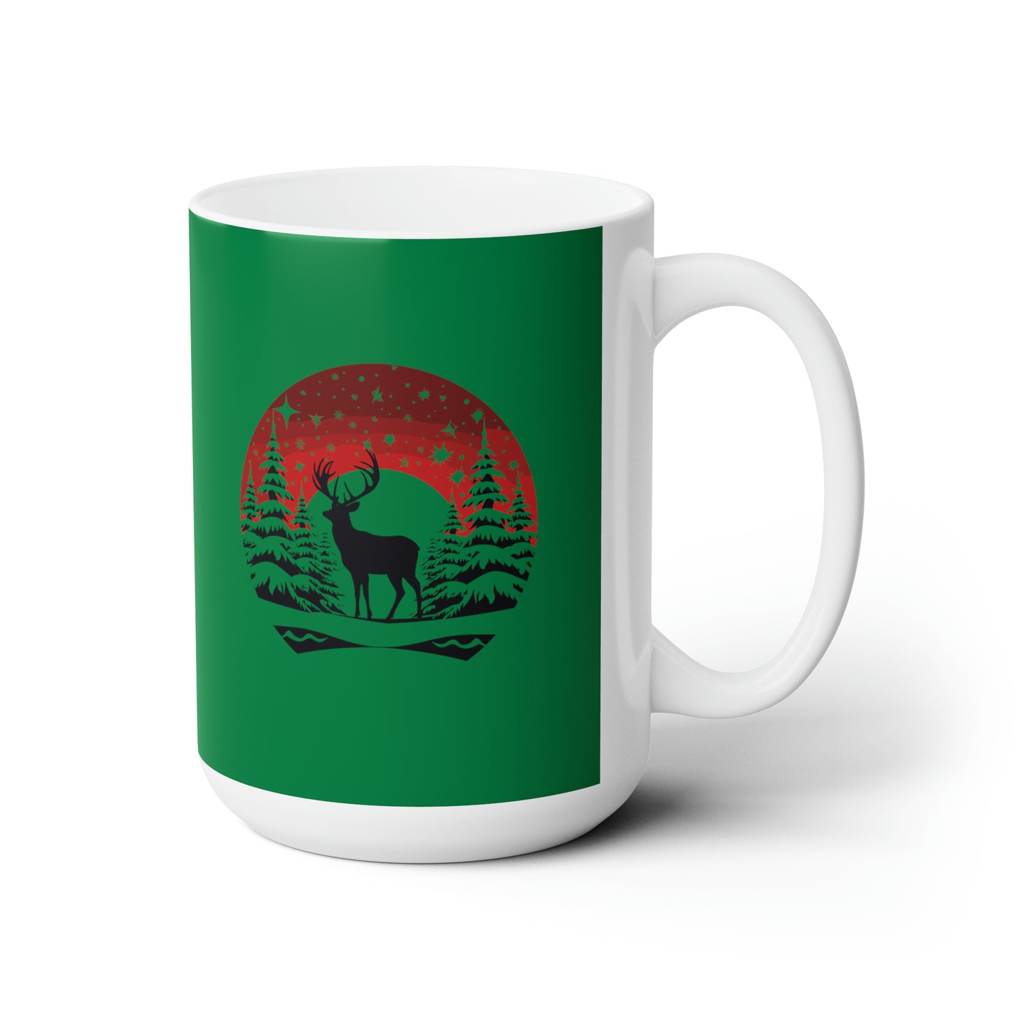 Reindeer in Dark green Christmas tree Ceramic Mug 15oz