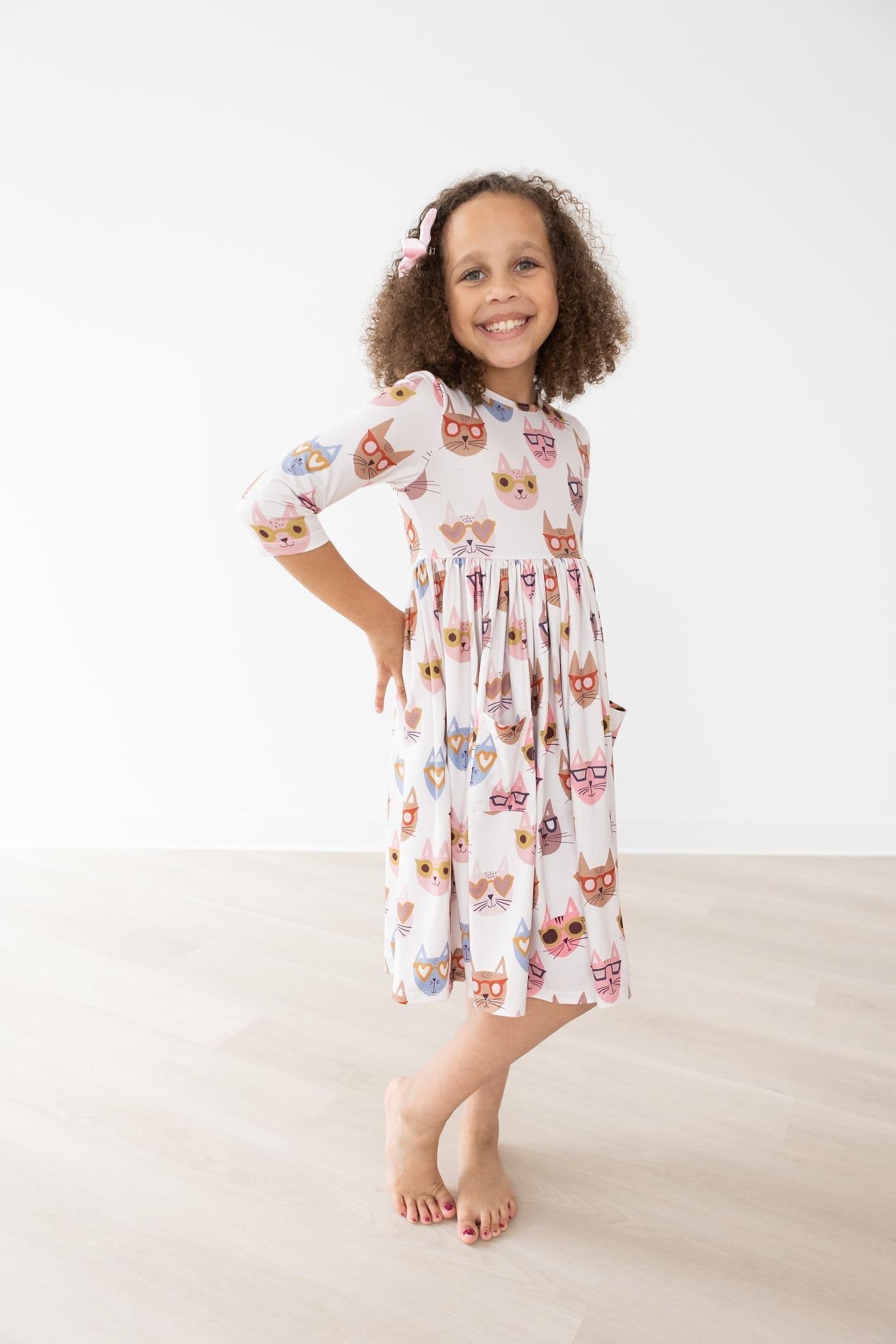Cattitude 3/4 Sleeve Pocket Twirl Dress Mila & Rose