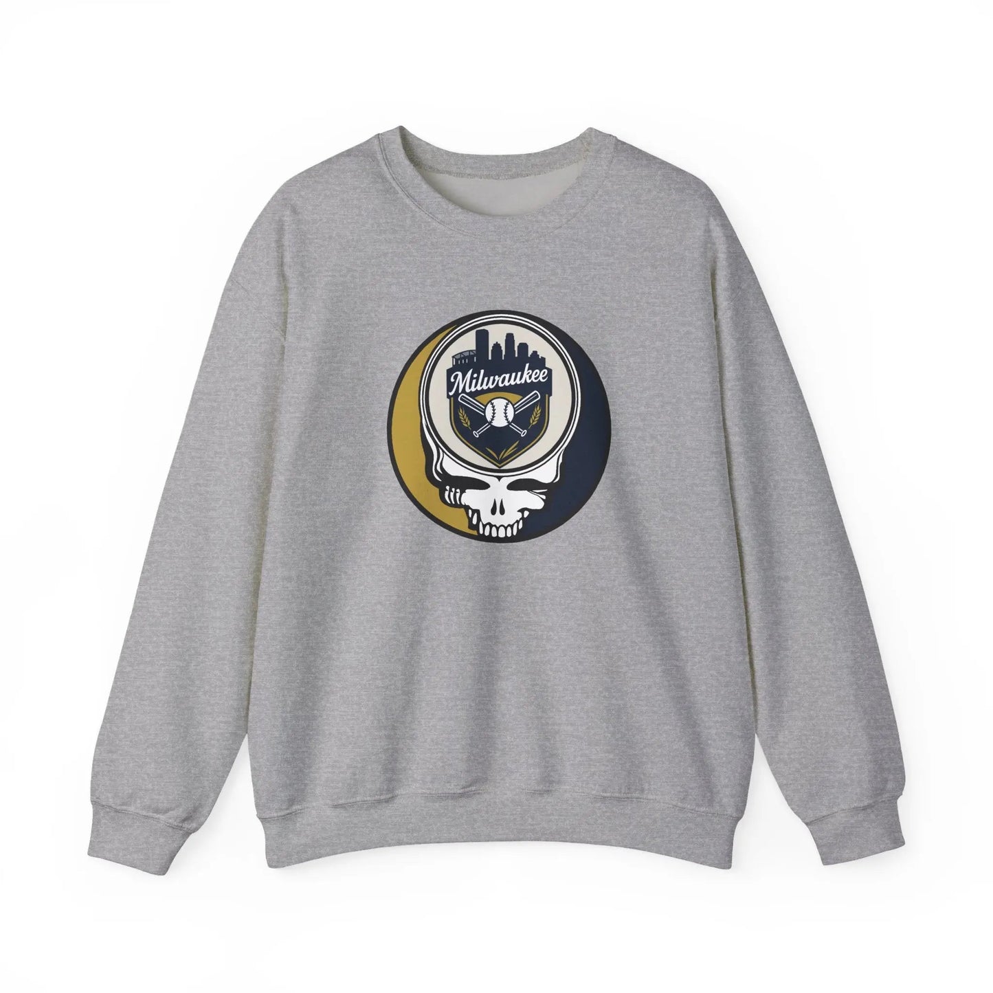 Grateful Dead Stealie Heavy Blend Crewneck Sweatshirt Milwaukee Baseball Edition MLB