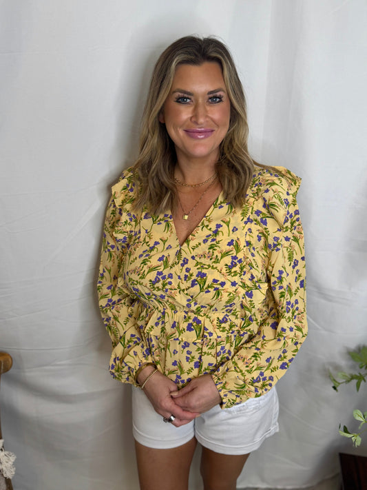 Yellow Floral Ruffle Blouse The Firefly Blouse Sweet Jude Boutique