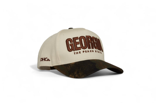 Camo Georgia Snapback Trucker Hat Beige and Camo Destination Hat Co.