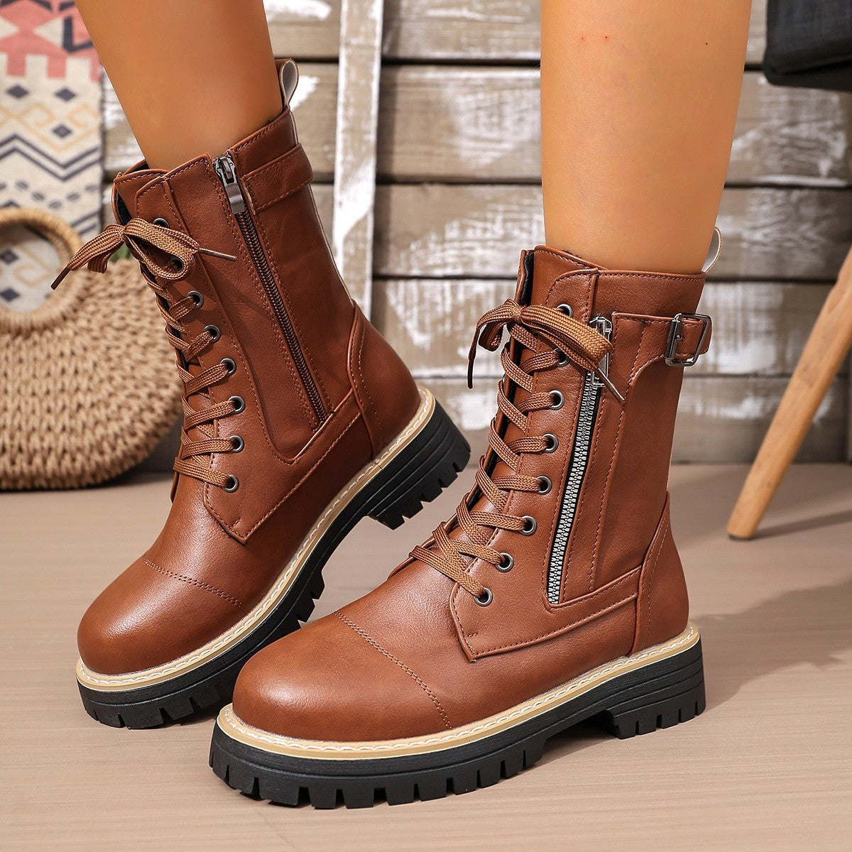 Solid Color Low Heel Mid Boots Women’s Mid Boots Stepique