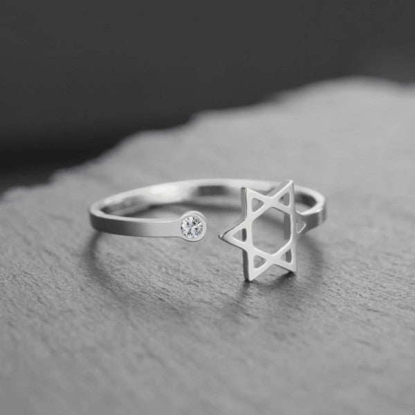 Adjustable Star of David Open Ring 18K Gold-Plated or Silver-Plated