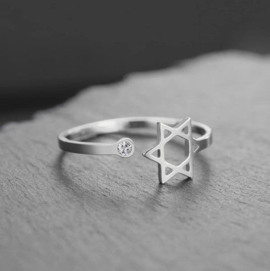 Adjustable Star of David Open Ring 18K Gold-Plated or Silver-Plated