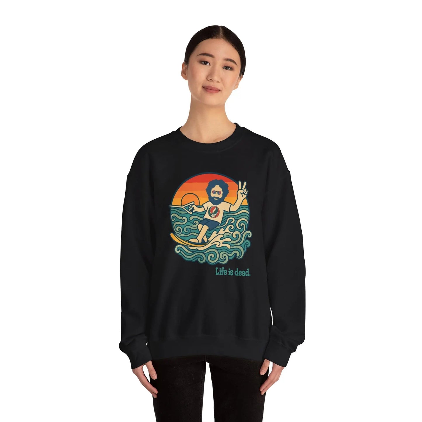 Life is Dead Crewneck Sweatshirt Heavy Blend Waterskiin' Jerry