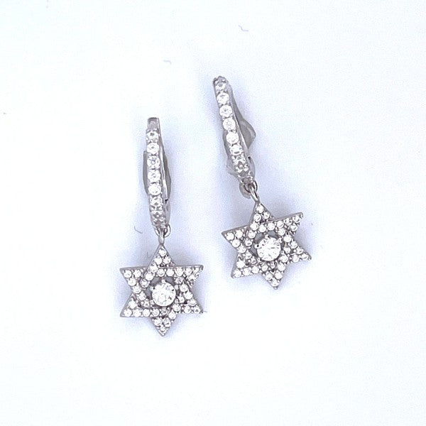 925 Sterling Silver Crystal Star of David Pendant Earrings