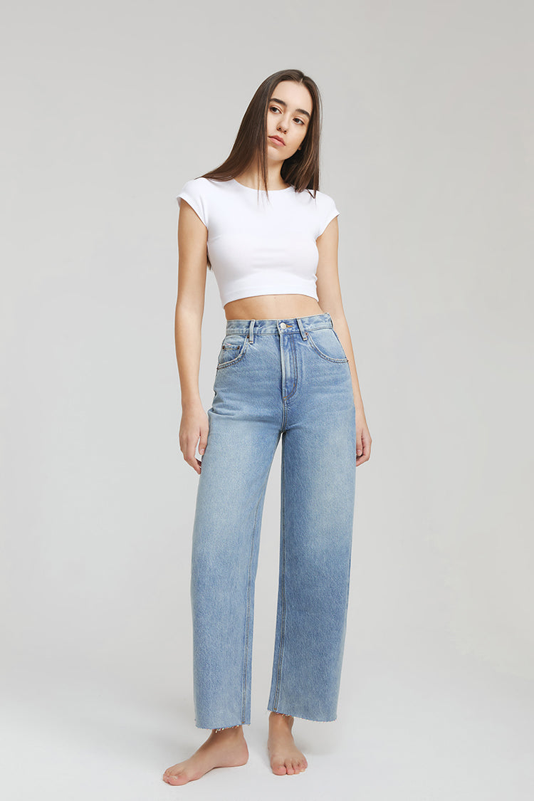 Moon Curve Raw Hem Wide-Leg Crop Jeans Hey Joanie