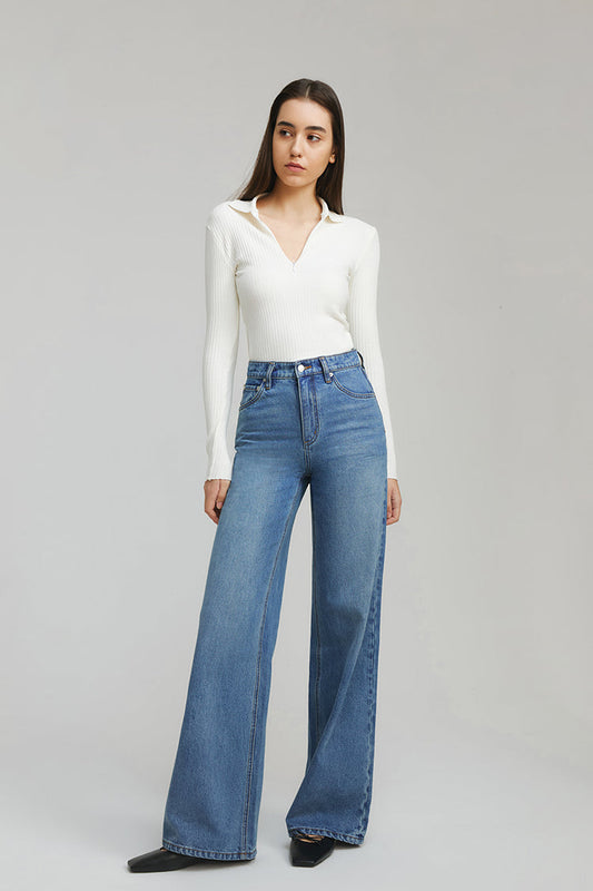 High Rise Baggy Jeans Full Length Wide Leg Angeles
