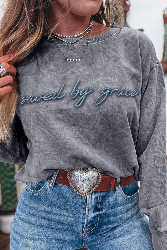 High-rise Mineral Wash Loose Sweatshirt Letter Embroidery