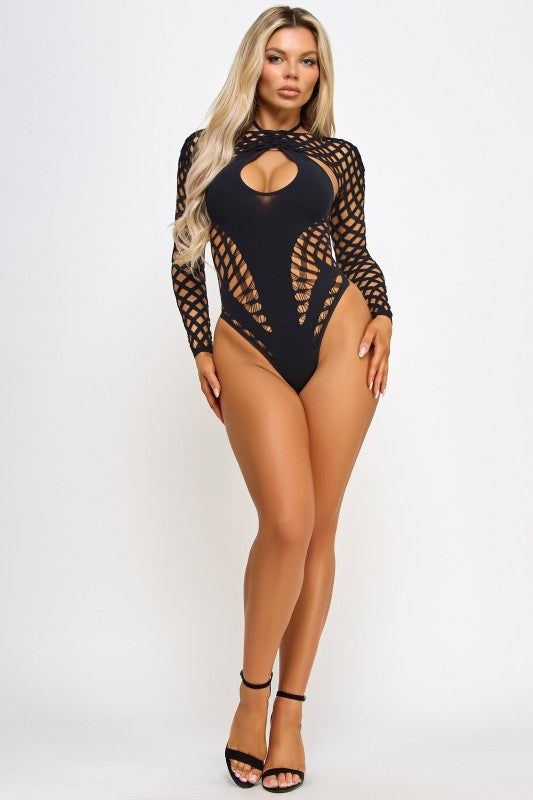 Soraya Diamond Pattern Long Sleeve Bodysuit The Diamond Empire LLC