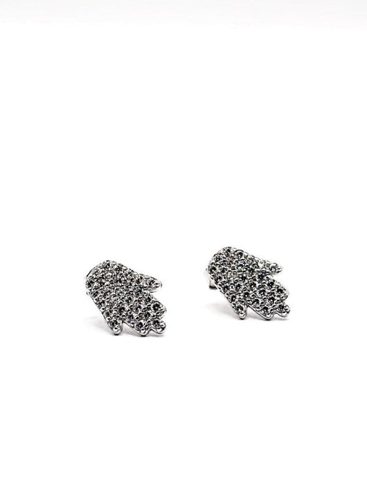 Hamsa Crystal Sterling Silver Stud Earrings