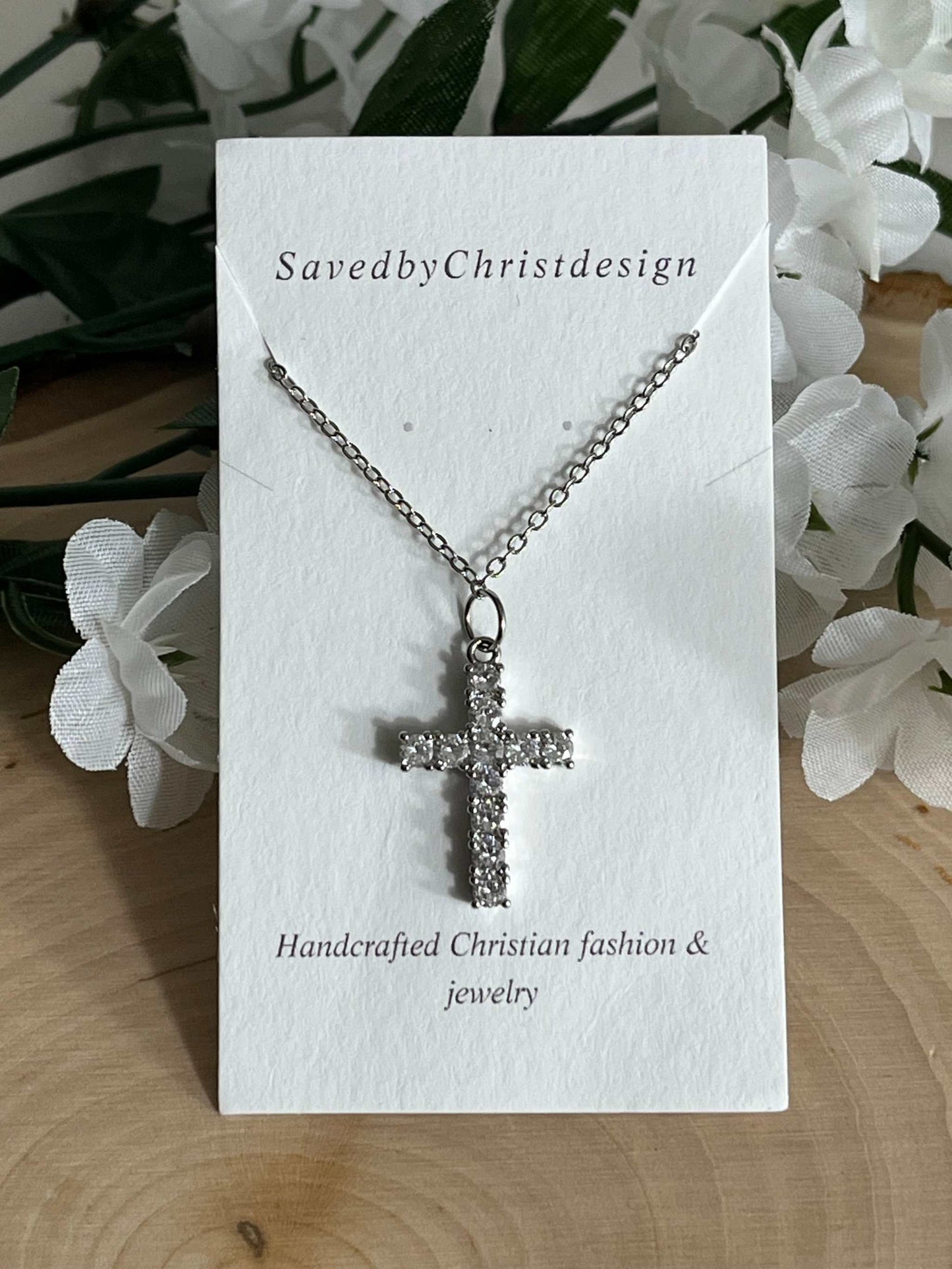 Silver Necklace Cross Pendant 18" Christian Jewelry