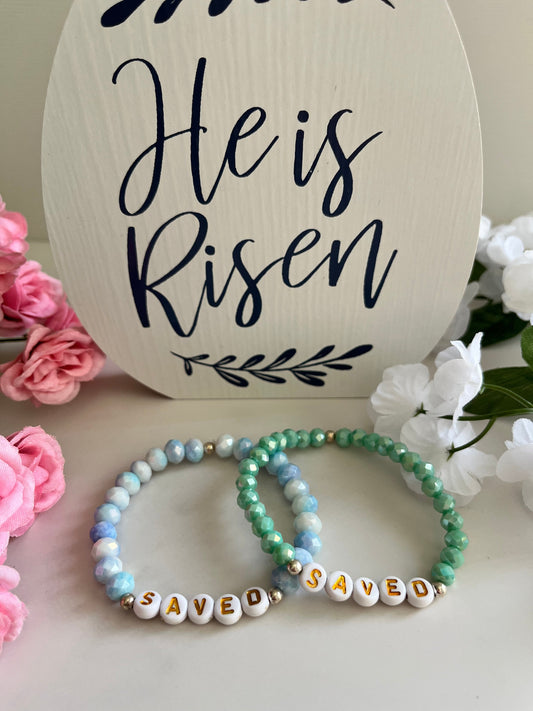 Saved Beaded Bracelet - Mint or Blue White Jade Faith Jewelry