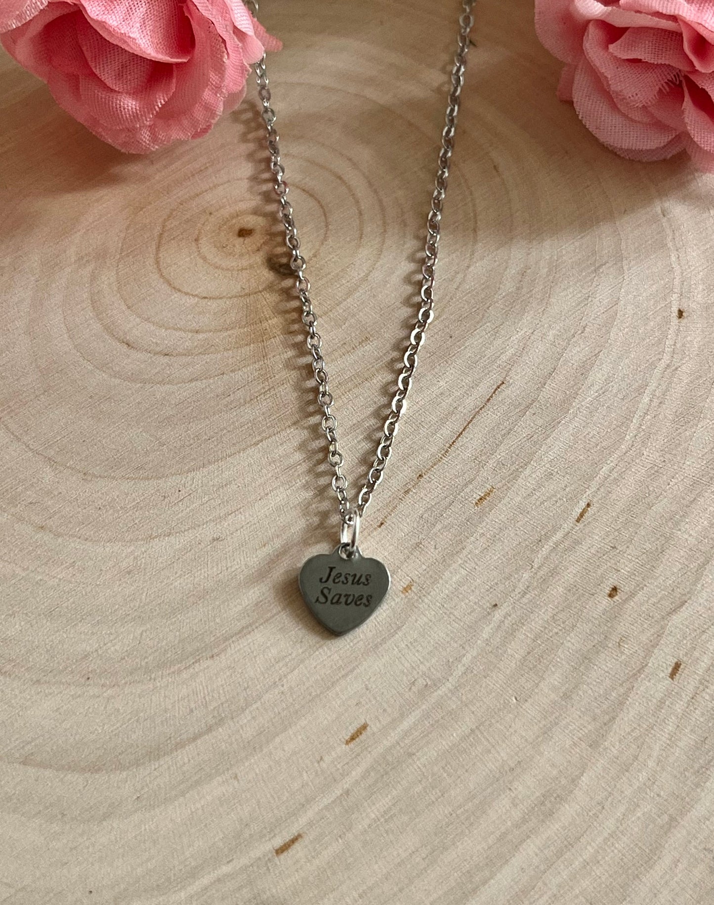 Silver Engraved Necklace Jesus Saves Stainless Steel Pendant