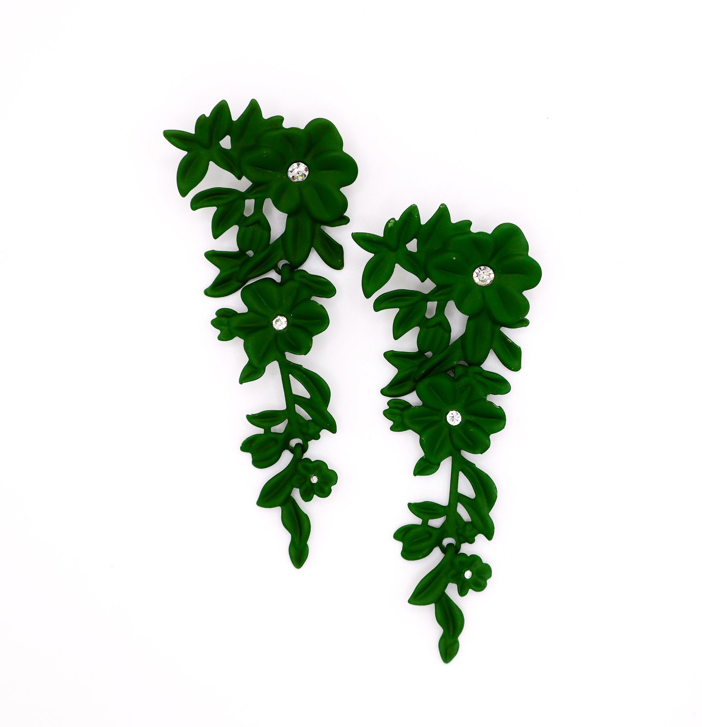 Green Floral Elegant Statement Earrings Blooming Glamour