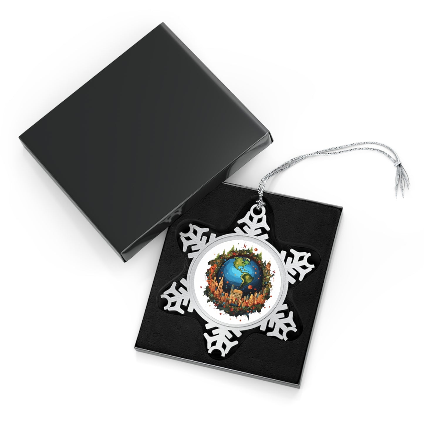 The earth in Christmas decorations  Snowflake Ornament