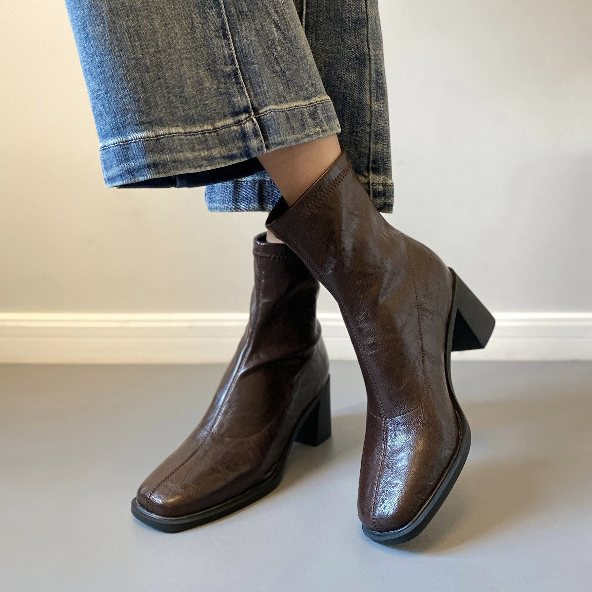 Stretch Retro Chunky Heels High Heel Style Commuter Boots