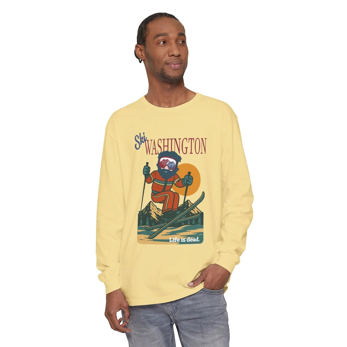 Ski Washington - Life is dead. Mountain Collection Garment-Dyed Long Sleeve T-Shirt