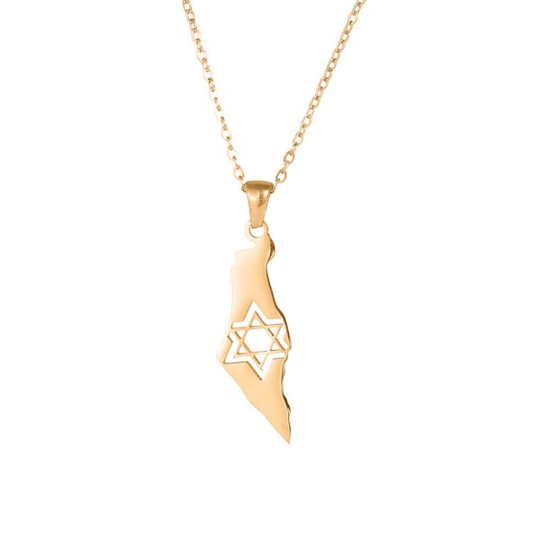 Stainless Steel Israel Map Necklace with Star of David Pendant