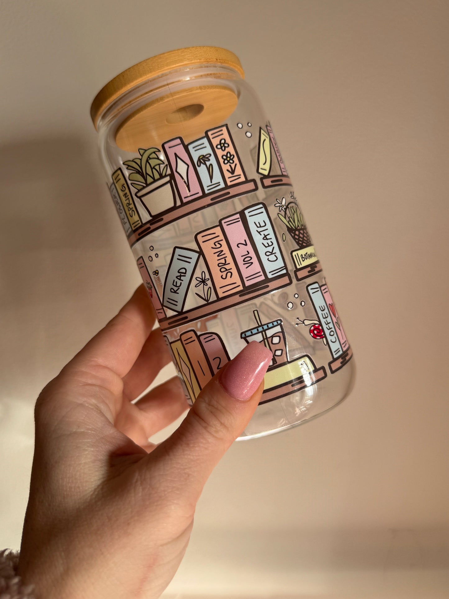 Book Lover 16oz Tumbler Glass or Plastic Cup with Bamboo Lid and Straw