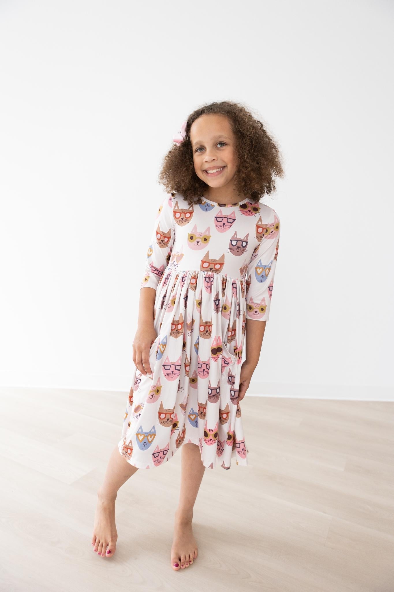 Cattitude 3/4 Sleeve Pocket Twirl Dress Mila & Rose