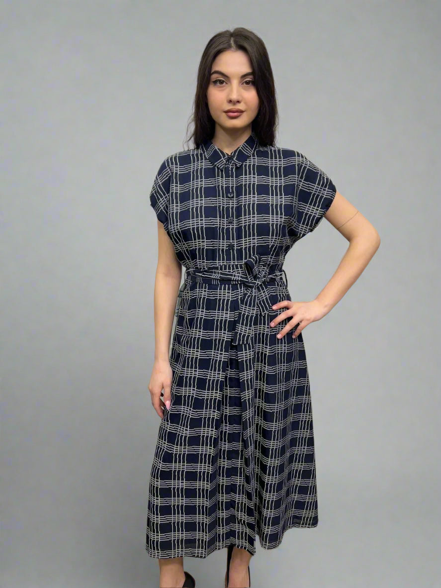 Navy Plaid Light Comfortable Jumper Dress