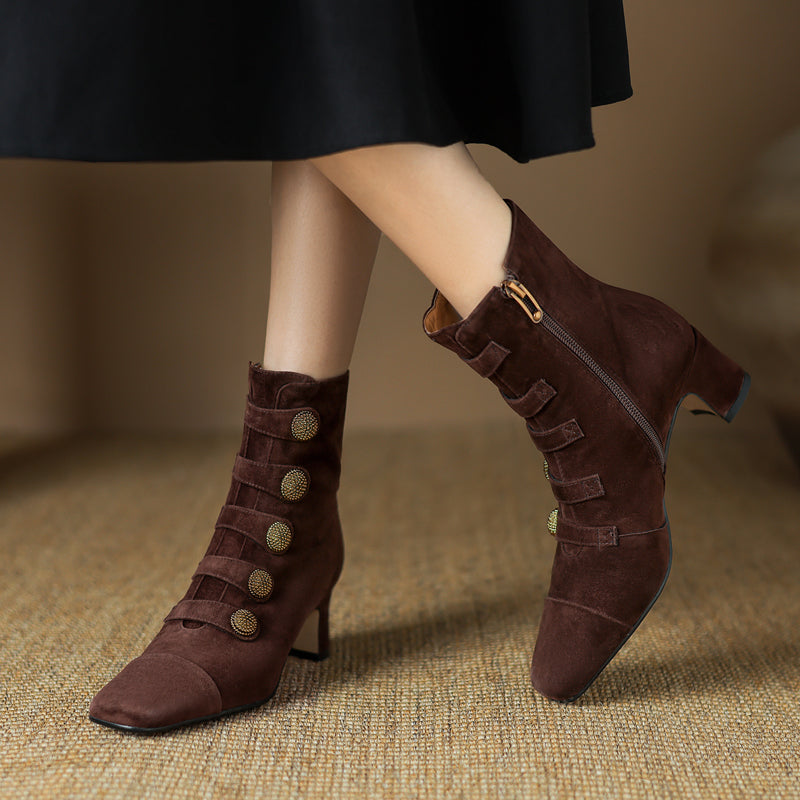 Retro Suede Chunky-Heel Side-Zip Ankle Boots Women’s
