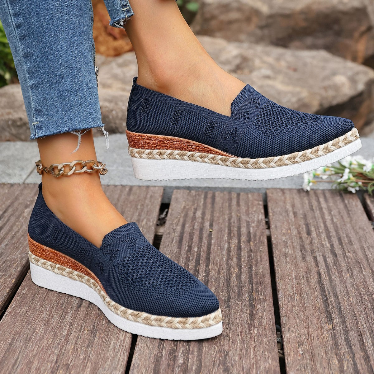 Woven Rope Platform Snakeskin Pointed-Toe Flats Women’s Trendy Flats