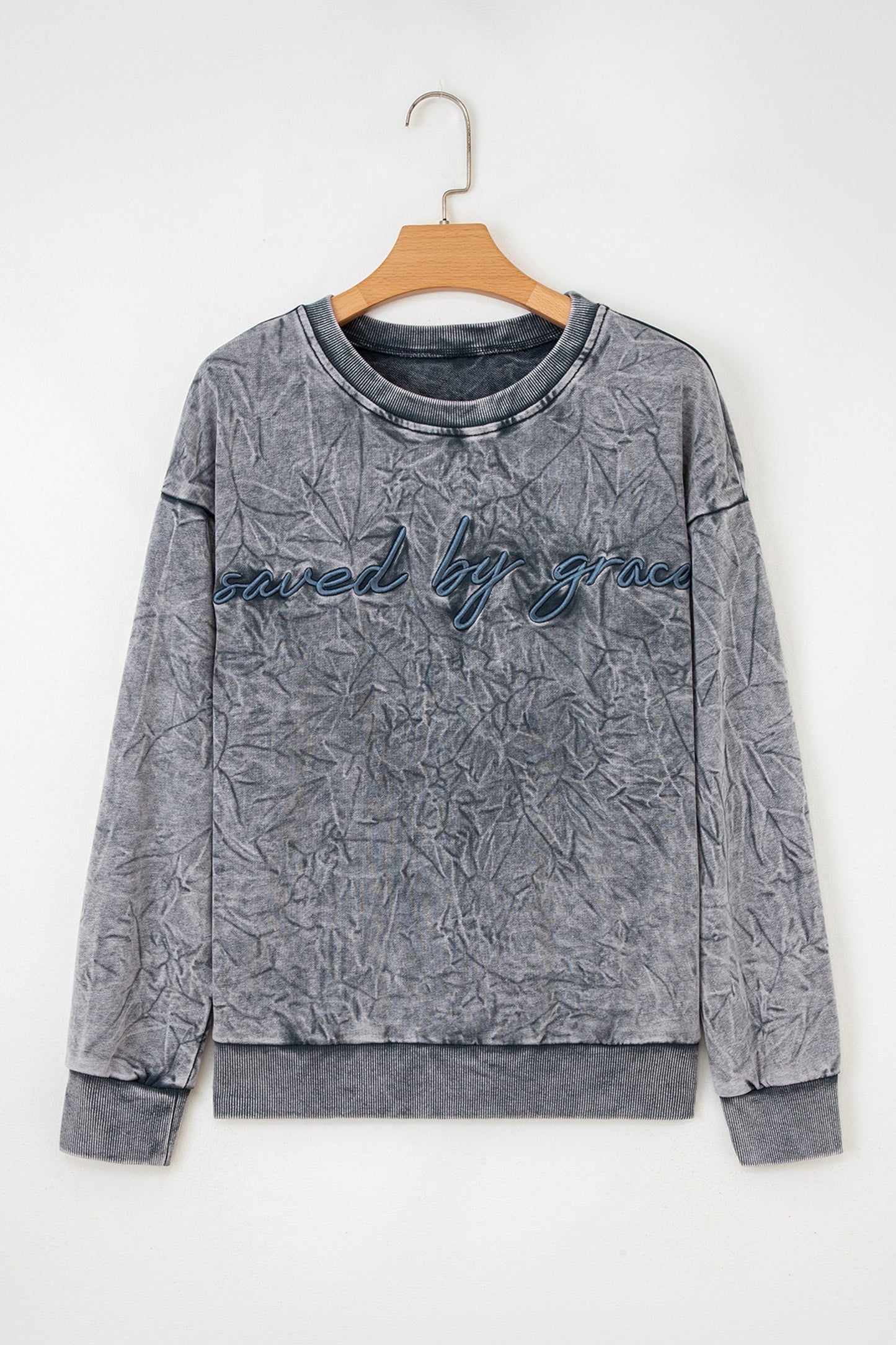 High-rise Mineral Wash Loose Sweatshirt Letter Embroidery