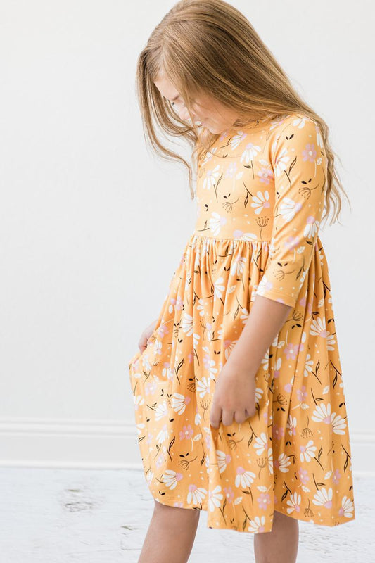 Dandelions in Fall Twirly 3/4 Sleeve Pocket Dress Mila & Rose