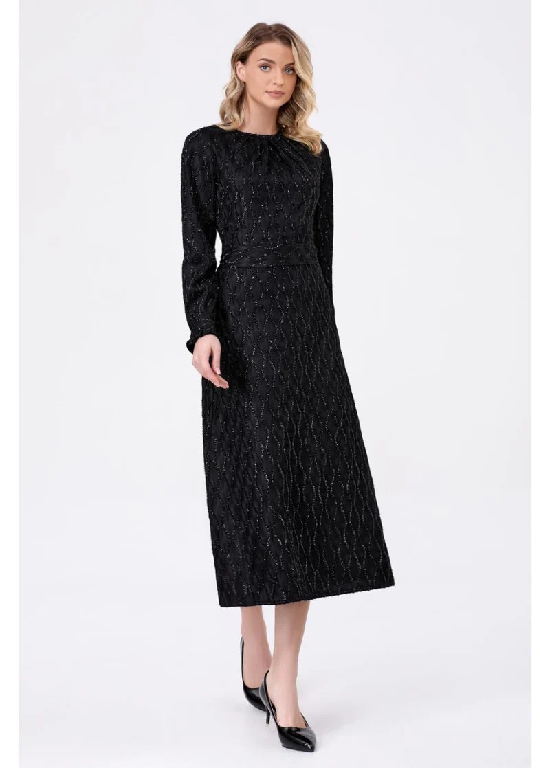 Luxe Black and Gold Design Midi Dress Miss Finch NYC