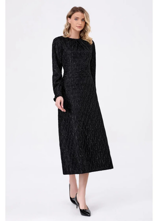 Luxe Black and Gold Design Midi Dress Miss Finch NYC