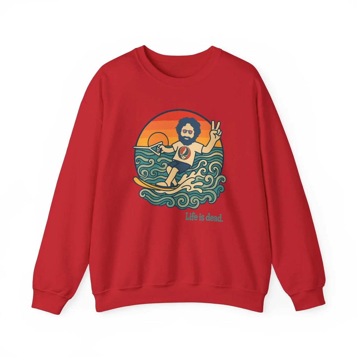 Life is Dead Crewneck Sweatshirt Heavy Blend Waterskiin' Jerry