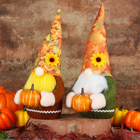 Thanksgiving Harvest Festival Pumpkin Doll with Maple Leaf Hat Foam Cloth