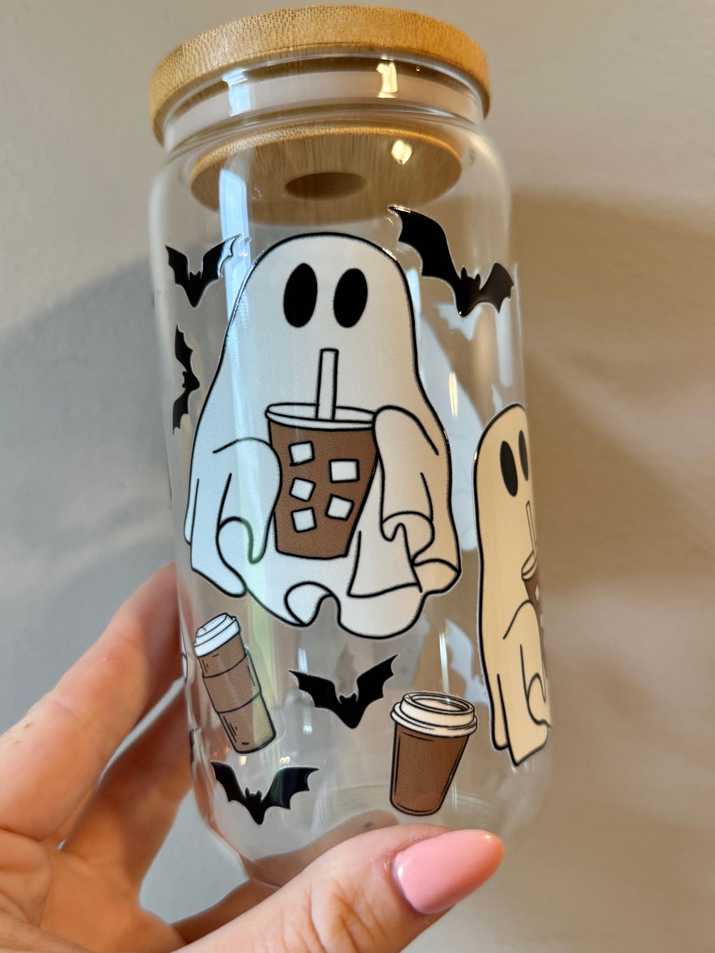 Halloween Coffee Lover Ghost and Coffee Cup Design Boos and Brews