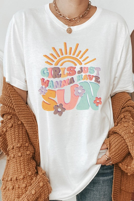 Girls Just Wanna Have Sun Summer Graphic Tee Cotton Blend T-Shirt Kissed Apparel