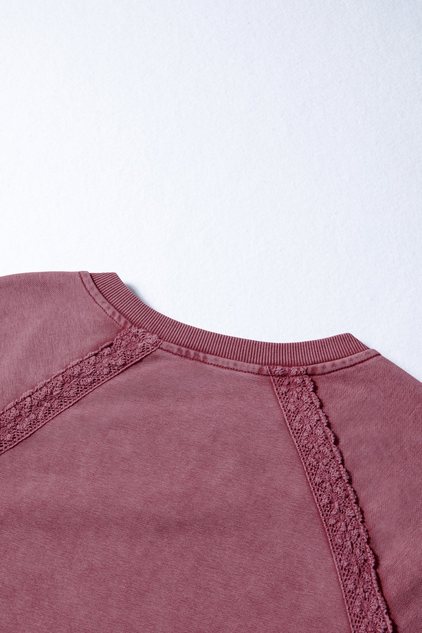 Red Dahlia Lace Patchwork Mineral Wash Baggy Sweatshirt