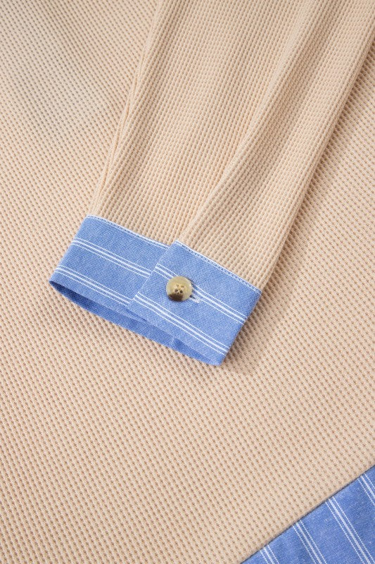 Plus Size Stripe Contrast Trim Waffle Knit Top