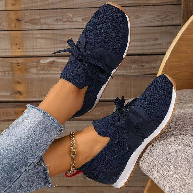 Women's Lace-Up Mesh Walking Flats Comfortable Walking Shoes