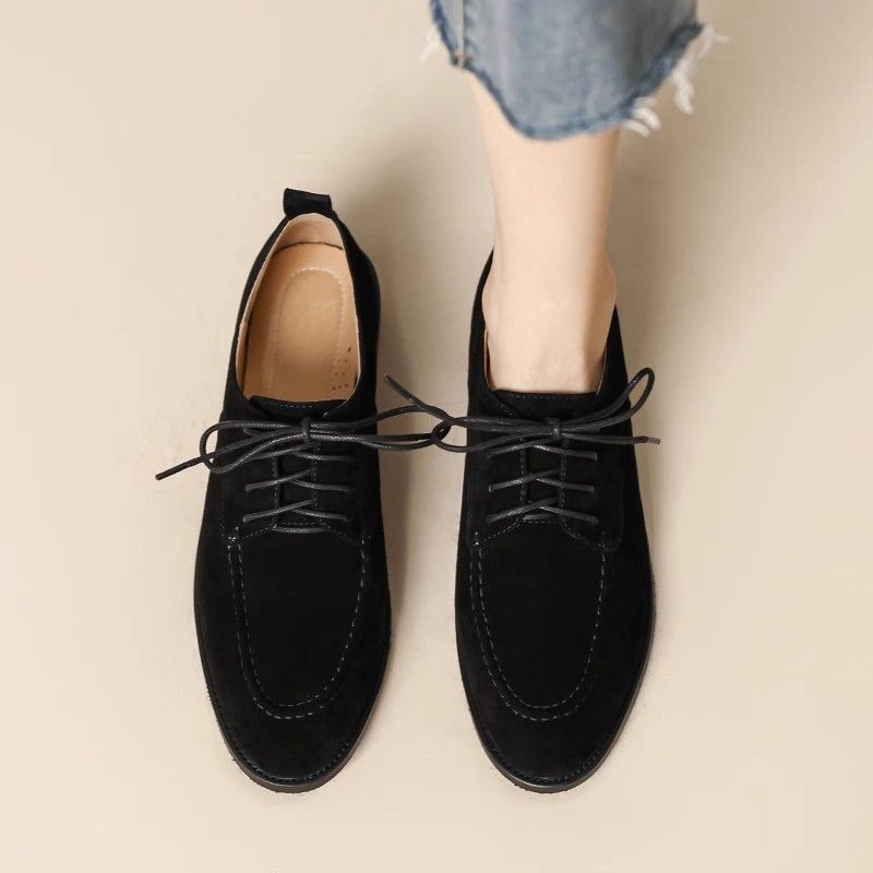 Retro Deep-Mouth Lace-Up Loafers Low-Top Women’s Shoes