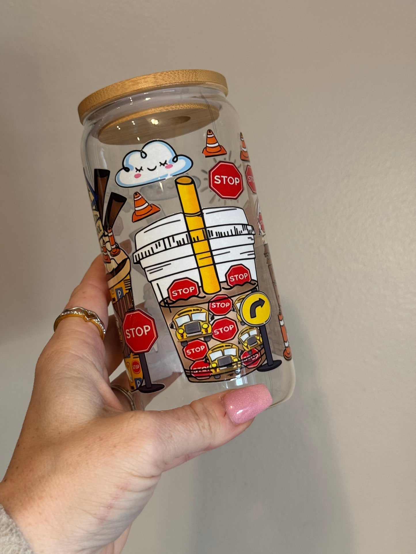 School Bus Driver Durable Glass Cup with Bamboo Lid