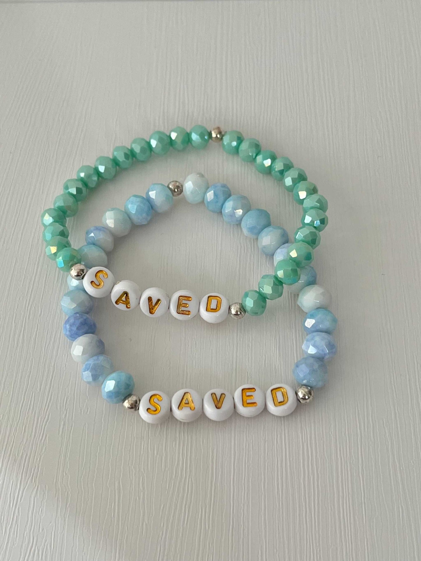 Saved Beaded Bracelet - Mint or Blue White Jade Faith Jewelry