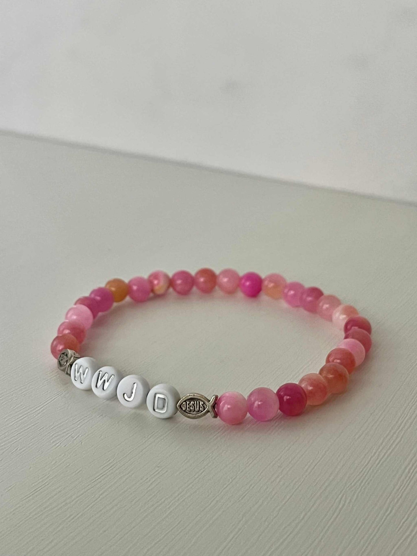WWJD Bead Bracelet - Multi-Color Natural Stone Faith Jewelry