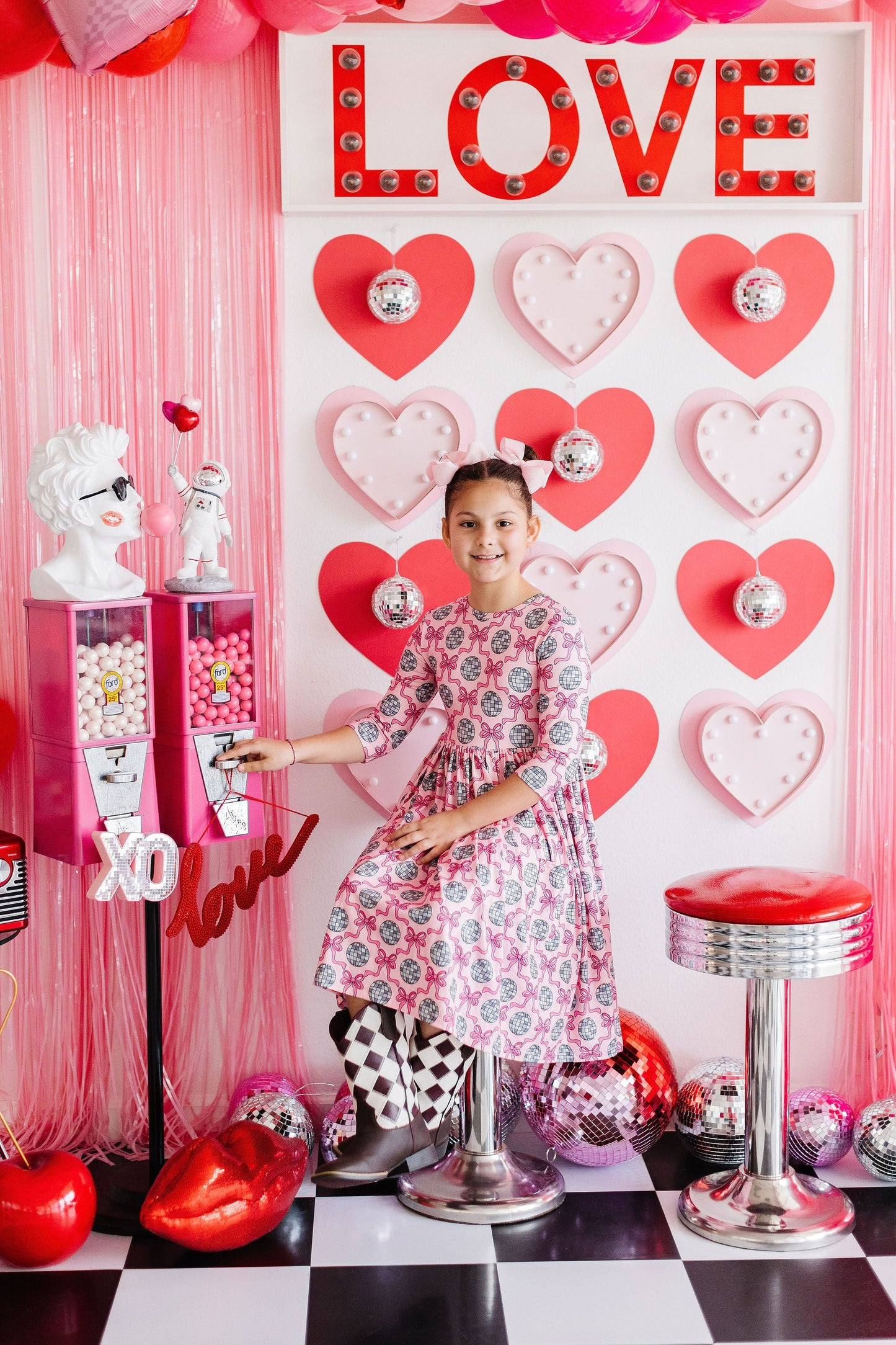 Disco Bows 3/4 Sleeve Pocket Twirl Dress Mila & Rose